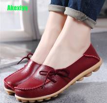 Akexiya Autumn Female Shoes Woman Genuine Leather Flat Shoes Women Loafers Slip On Women's Flat Shoes Moccasins Large Size 43 44 2024 - buy cheap