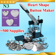 Бесплатная доставка, N3 в форме сердца, 57x52 мм, устройство для изготовления кнопок для значков со сменной пресс-формовкой + 500 комплектов, металлические принадлежности 2024 - купить недорого