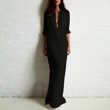 Women Sexy Casual Shirt Dress Long Sleeve Deep V-neck Split Solid Long Maxi Dress 2024 - buy cheap