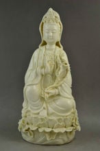 China dehua porcelana tallada Kwan-Yin sentado Lotus rezar gran estatua 2024 - compra barato