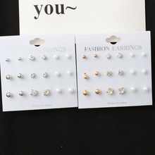 Simple 9 par/set Rhinestone perno con perla de imitación pendientes cristal Boucle D'oreille Femme juego de pendientes para mujeres niñas 2024 - compra barato