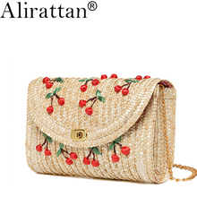 Alirattan Brand Summer Cherry Bananas Straw Messenger Bags Woven Day Clutch Flap Bag Beach Package Crossbody Chain Bags L160 2024 - buy cheap