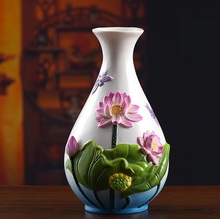 Classical Chinese Ceramic Lotus Flower Vase Porcelain Dragonfly Pitcher Gift Craft Ornament for Room Decor and Art Collection 2024 - buy cheap
