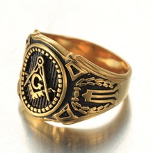 Mens Boys Freemason Gold Tone Free Mason 316L Stainless Steel Masonic Ring New US SIZE 8-14 2024 - buy cheap