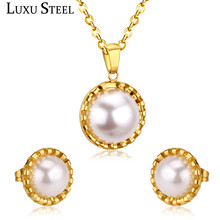 LUXUSTEEL-Conjuntos de joyas africanas, color dorado de Dubái, imitación de colgante de perla, collar, pendientes, fiesta, regalo de joyería de boda 2024 - compra barato