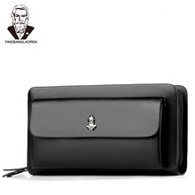 Men's double zippers clutch PU leather business purse male big capacity handbag  soft long wallet 2024 - buy cheap