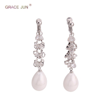 GRACE JUN 8 Colors Choose Opal Simulated Pearl CZ Clip on Earrings No Pierced for Women Party Prom Fashion Pierced Earrings Gift 2024 - buy cheap