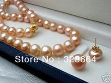 Hot Sell ! Beautiful 9-10mm AAA Pink Pearls Necklace&Earrings SETS jewelry 2024 - buy cheap
