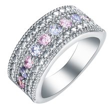 Hainon New Unique Design Silver Color Ring for Women Female Wedding with AAA Purple Pink Cubic Zircon Jewelry Rings Gifts 2024 - buy cheap