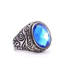 Anel masculino prateado com zircônia azul anel de aço inoxidável 316l joias fashion 2024 - compre barato