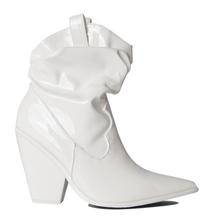 New Arrival white PU leather block high heel ankle boots fashion pointed toe slip on shoes size 35-43 2024 - buy cheap