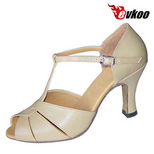 Evkoodance-zapatos de baile latino de Salsa para mujer, calzado de piel sintética con tacón de 7cm y 3,5 cm, cómodos, color caqui y negro, Material Evkoo-057 2024 - compra barato