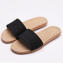 Men's Summer Linen Flip Flops Black Beach Flax Slippers Indoor Bathroom Health Home Shoes Men Slides Casual Male Flat Sandals 2024 - buy cheap