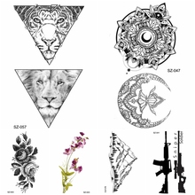 Black Temporary Tattoo Stickers Men Cool Triangle Tiger Lion Water Transfer Tatoo Women Body Arm Henna Moon Fake Tattoo Supplies 2024 - buy cheap