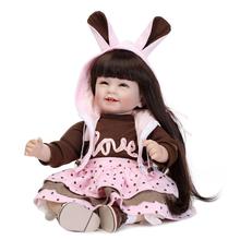 high quality long hair Newborn Doll 22" 55cm Soft Silicone Vinyl Lifelike Reborn Baby Dolls wear Rabbit coat For Girls XMAS Gift 2024 - buy cheap