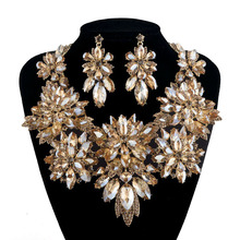 Conjuntos de joyas de estilo nupcial para mujer, collar de cristal de diamantes de imitación, color champán, accesorios de vestido de fiesta, joyería 2024 - compra barato