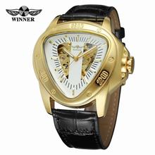 Winner Automatic Mechanical Men Watch Racing Sports Design Triangle Skeleton Wristwatch Top Brand Luxury Golden Black Leather 2024 - buy cheap