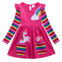 Girls Dresses For Unicorn Baby Girl Long Sleeve Party Rainbow Dress With Pocket 2019 Autumn 3 4 5 6 7 yrs Kids Children Clothing 2024 - buy cheap