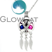 KK725 Silver Dreamcatcher Cancer Breast Ribbon Beads Cage Locket Pendant Perfume Diffuser Aromatherapy Pearl Cage Necklace 2024 - buy cheap
