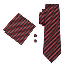 LS-1489 Barry.Wang Classic Men`s Tie 100% Silk Red Striped Necktie Hanky Cufflink Set For Men`s Wedding Party Business 2024 - buy cheap