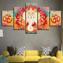 Модульный постер на холсте, 5 шт. слон Ганеш, «Бог», картина, каркас, HD печать, украшение для дома, гостиной, настенное искусство 2024 - купить недорого
