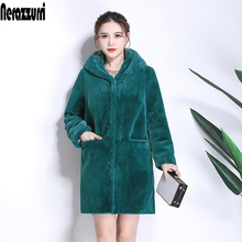 Nerazzurri Winter Women Faux Fur Coat with Hood Long Sleeve Red Black Warm Soft Plush Fluffy Jacket Casual Korean Style Fashion 2024 - buy cheap