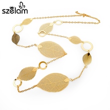 Szelam High Quality Luxury Gold Filled Leaves Chain Long Necklace For Women Wedding Statement Jewelry Sne150846 2024 - buy cheap