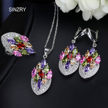 SINZRY-Juego de joyas de moda de circonia cúbica, pendientes de gota, colgante, collar, anillo de joyería nupcial, conjunto con opción de varios colores, 3 uds., nuevo 2024 - compra barato