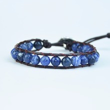 Pulseira feminina de couro sodalite, pulseira de pedra de couro vintage coberta de tecelagem, joia com dropshipping 2024 - compre barato