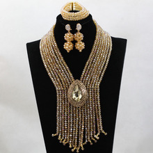 Novo design conjuntos de joias estilo africano feito à mão em cristal dourado champanhe feminino conjunto de joias com rendas para festas frete grátis hx559 2024 - compre barato