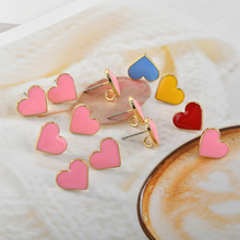 Free Shipping 30pcs/Lot 12*13MM Lovely heart Shape Enamel Alloy Gold Tone Metal Fashion Earrings Stud DIY Ornament Accessories 2024 - buy cheap