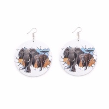 SANSHOOR Printing AFRO Artistic Wood Drop Earrings African Elephant Pattern 6cm Diameter For Black Women Christmas Gifts 1Pair 2024 - buy cheap