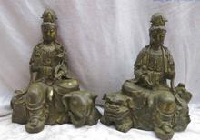 12" China bronze gild carved Wenshu and Puxian Kwan-yin pair Sculpture Statues 2024 - buy cheap