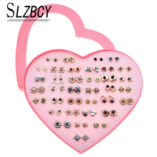 SLZBCY Cute Gold Silver Color 36 pairs/set Women Stud Earrings sets Child Crystal Heart Star Mini Earrings Fashion Jewelry Gift 2024 - buy cheap