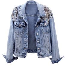 2022 Spring new fashion beaded embroidery slim denim jacket long-sleeved short jeans coat women 2024 - buy cheap