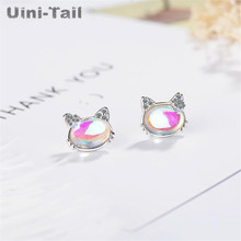 Uini-Tail hot new 925 sterling silver cute glass cat earrings temperament fashion tide flow hypoallergenic high quality jewelry 2024 - buy cheap