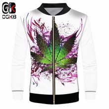 OGKB Homens Casuais Jaquetas Com Zíper Casacos Jaqueta de Impressão Moda Deixa Flores 3d Homem Hiphop Cardigan Outwear Big Size 6XL 2024 - compre barato