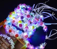 Led Flower Wreath garland gold silk colorful headband LED lights ribbon rattan fairy headdress Festival Wedding Party gift hot 2024 - buy cheap