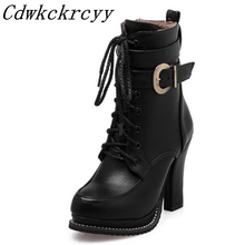 Women Boots Autumn and winter New style Super heel Anterior lace Chivalry boots Round head Waterproof High-heeled Martin boots 2024 - buy cheap