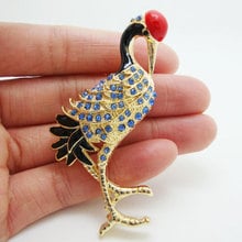 Gorgeous Blue Bird Red-crowned Crane Rhinestone Crystal Gold Tone Brooch Pin 2024 - buy cheap