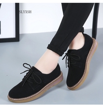 SLYXSH 2019 Autumn women sneakers oxford shoes flats shoes women leather suede lace up boat shoes round toe flats moccasins 2024 - buy cheap