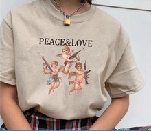 Kuakuayu HJN-Camiseta de la paz y el amor para mujer, blusa con dibujo de Ángel beso, moda Tumblr 2024 - compra barato