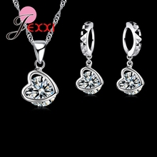 Top Qualtiy 925 Sterling Silver Chain Hollow Heart Crystal Earring Necklace Wedding Jewelry Sets Bride Accessories 2024 - buy cheap