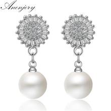 ANENJERY 925 Sterling Silver Earrings Mosaic Shiny CZ Zircon Snowflake Pearl Tassel Earrings oorbellen brincos S-E381 2024 - buy cheap