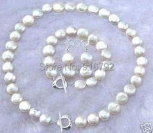 HYFY2014320-collar blanco Natural con perlas con forma de moneda, conjunto de pendientes y pulsera, 11-12MM 2024 - compra barato