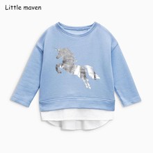 Little maven children brand baby girl clothes 2018 autumn new girls cotton long sleeve O-neck unicorn blue t shirt C0111 2024 - buy cheap