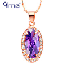 Almei Statement Necklace Rose Gold Color Red Cubic Zircon Jewelry Best Friends Gift Pendant Silver Necklace Chain N559 2024 - buy cheap