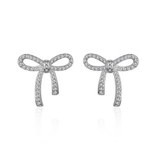 Brand Bowknot Earrings Fashion Jewelry 925 Sterling Silver Full Clear Cubic Zirconia Stud Earrings For Women 2024 - buy cheap