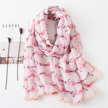 Cachecol infantil fofo animal rosa flamingos pom viscose, cachecol xale estampado hijabs e embrulhos pashminas outono inverno 2024 - compre barato