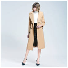 Для женщин Новые Модные Элегантные зимние пальто длинное шерстяное Тренч двубортный с длинным рукавом пальто женские офисные Повседневное пальто 2024 - купить недорого